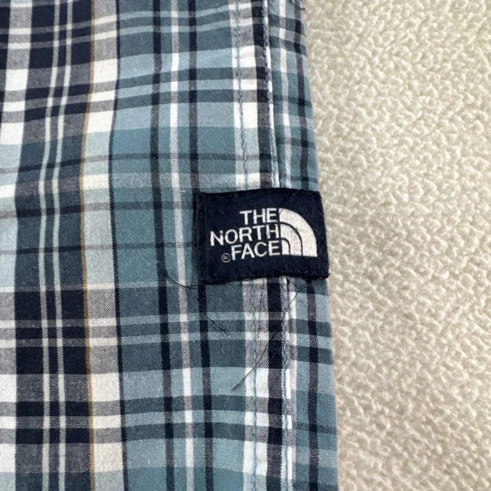 The North Face Mens Large Shirt Short Sleeve Plaid  Blue White Black